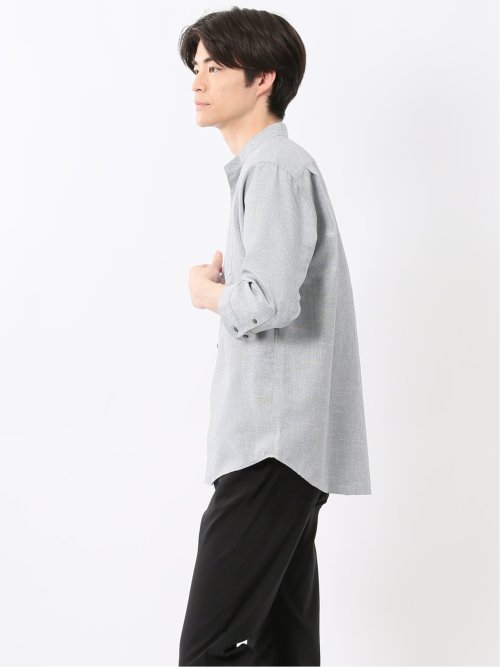 TechLinen バンドカラー 7分袖シャツ