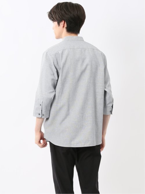 TechLinen バンドカラー 7分袖シャツ