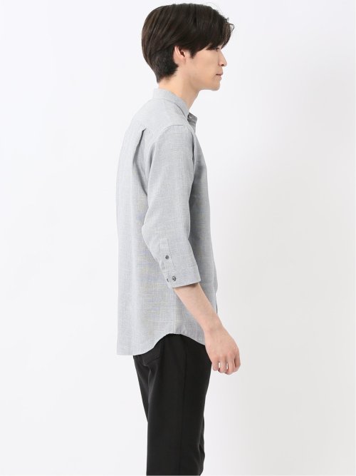 TechLinen バンドカラー 7分袖シャツ