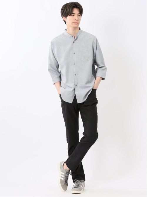 TechLinen バンドカラー 7分袖シャツ