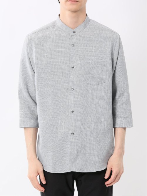 TechLinen バンドカラー 7分袖シャツ