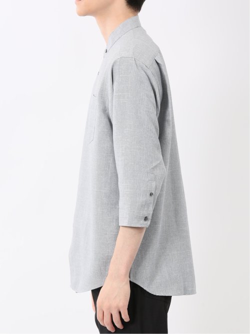 TechLinen バンドカラー 7分袖シャツ