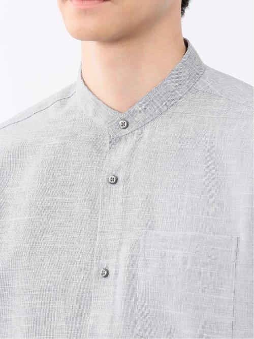 TechLinen バンドカラー 7分袖シャツ
