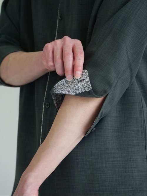 メランジポリトロ バンドカラー 7分袖シャツ