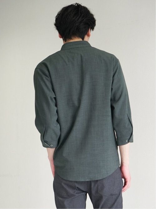 メランジポリトロ バンドカラー 7分袖シャツ