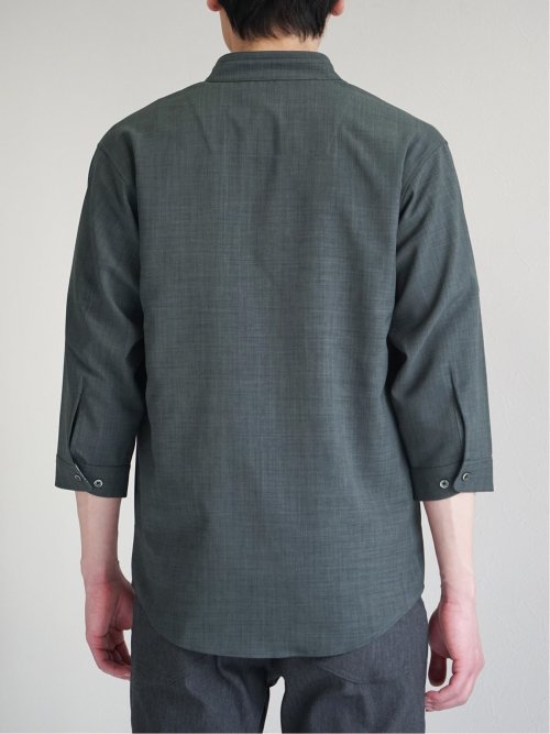 メランジポリトロ バンドカラー 7分袖シャツ