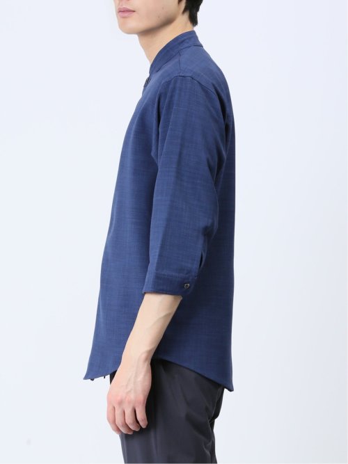 メランジポリトロ バンドカラー 7分袖シャツ