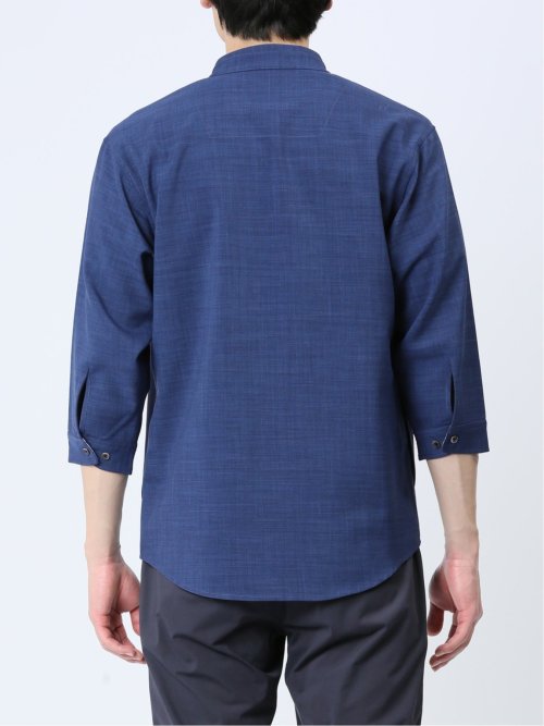 メランジポリトロ バンドカラー 7分袖シャツ