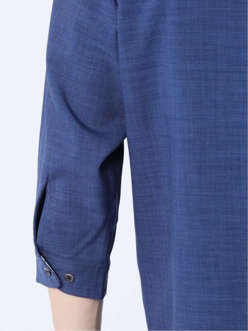 メランジポリトロ バンドカラー 7分袖シャツ