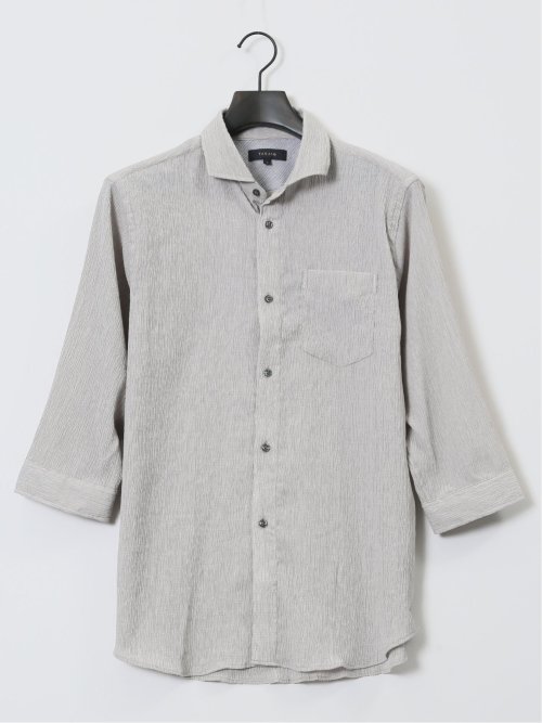 楊柳 ワイドカラー7分袖シャツ