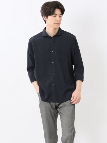 楊柳 ワイドカラー7分袖シャツ