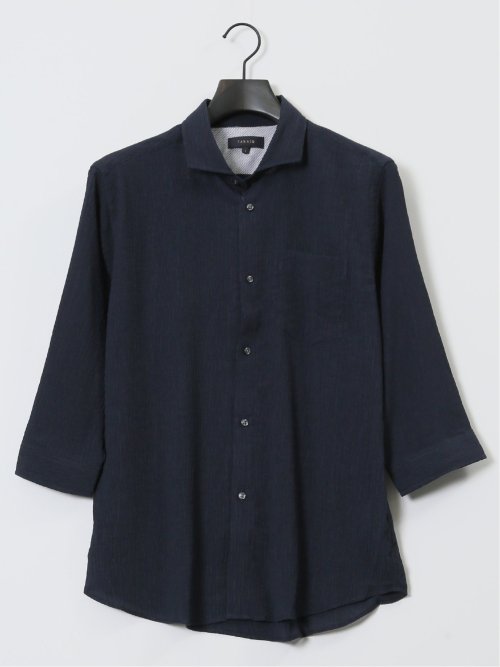 楊柳 ワイドカラー7分袖シャツ