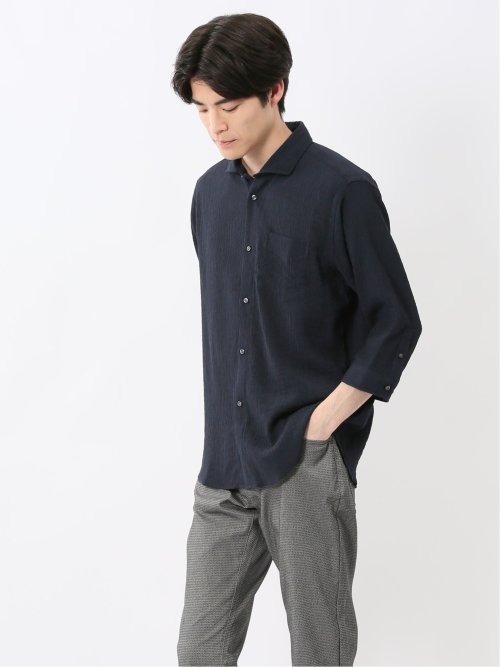 楊柳 ワイドカラー7分袖シャツ