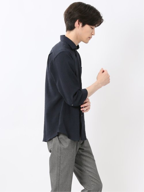 楊柳 ワイドカラー7分袖シャツ