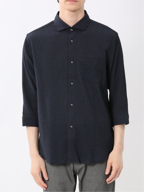 楊柳 ワイドカラー7分袖シャツ