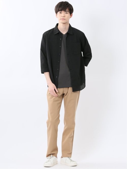 サッカーチェック レギュラーカラー7分袖シャツ