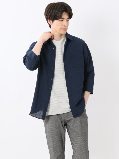 サッカーチェック レギュラーカラー7分袖シャツ