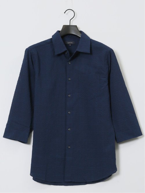 サッカーチェック レギュラーカラー7分袖シャツ