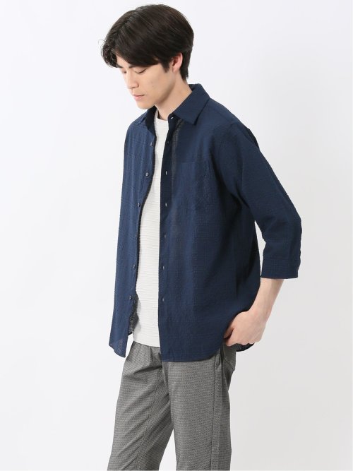 サッカーチェック レギュラーカラー7分袖シャツ