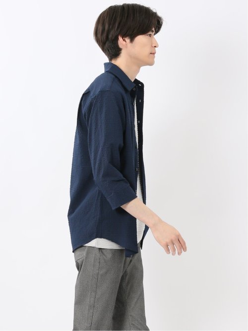 サッカーチェック レギュラーカラー7分袖シャツ