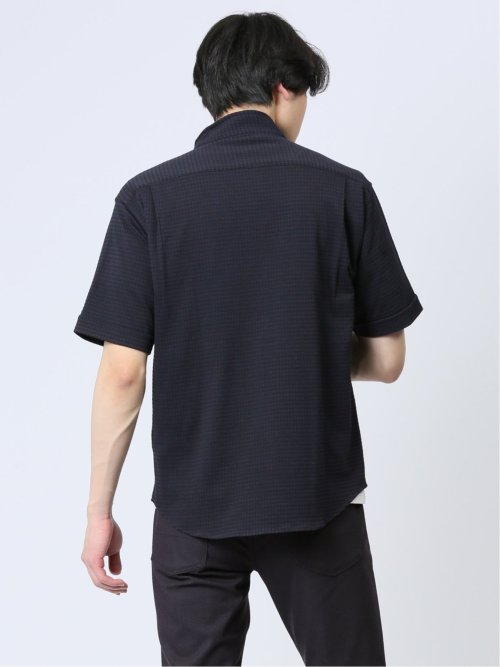 ストレッチ ギンガムサッカー スタンドカラー半袖シャツ