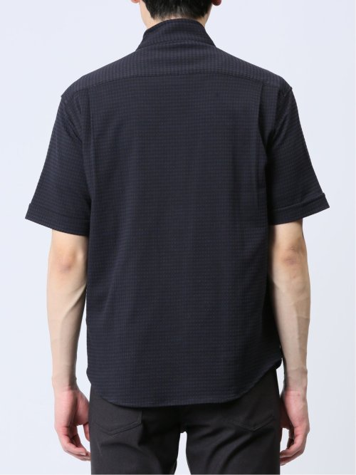 ストレッチ ギンガムサッカー スタンドカラー半袖シャツ