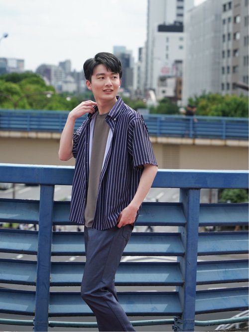 ストレッチ ボタンダウン半袖シャツ(M 75紺): トップス | TAKA-Q