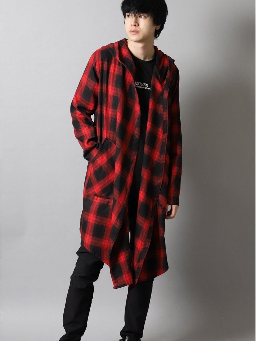 チェック柄フードコーディガン M 14ワイン ジャケット アウター Taka Q Online Shop タカキューオンラインショップ 公式通販