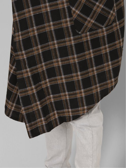 チェック柄 ルーズ フードコーディガン