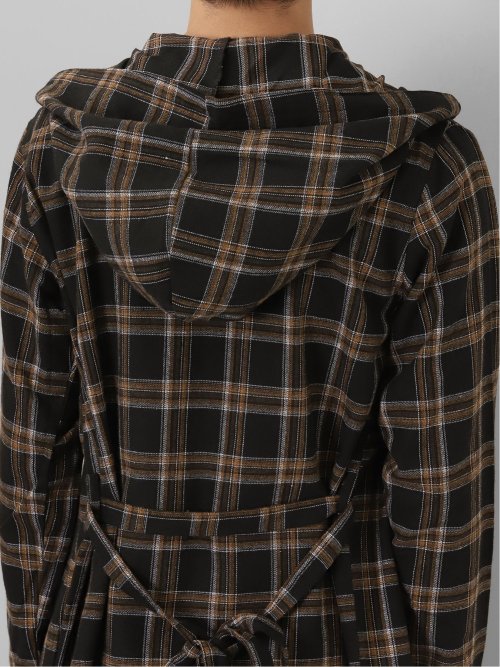 チェック柄 ルーズ フードコーディガン