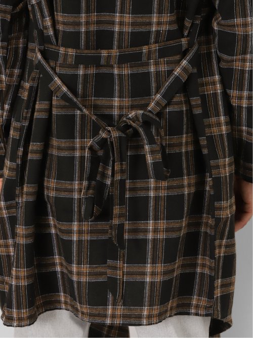 チェック柄 ルーズ フードコーディガン