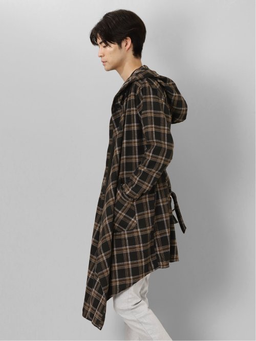 チェック柄 ルーズ フードコーディガン