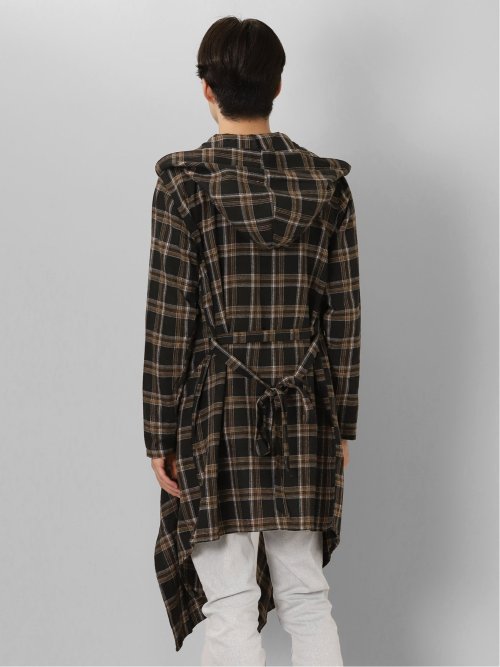 チェック柄 ルーズ フードコーディガン