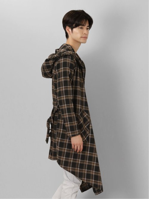 チェック柄 ルーズ フードコーディガン