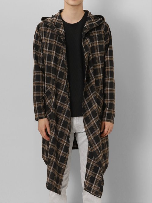 チェック柄 ルーズ フードコーディガン