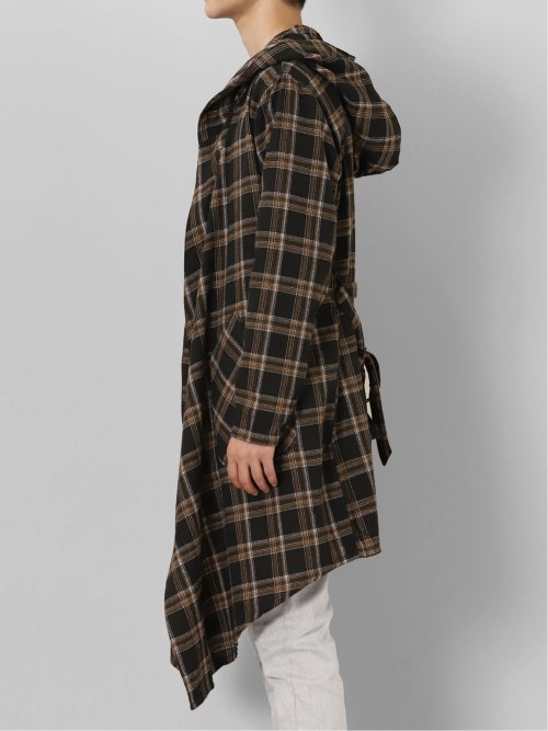 チェック柄 ルーズ フードコーディガン