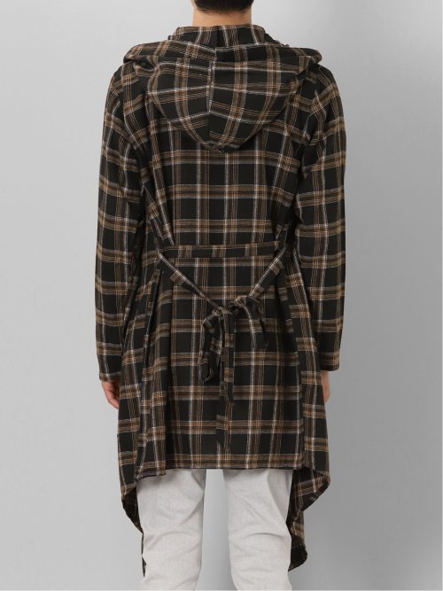 チェック柄 ルーズ フードコーディガン