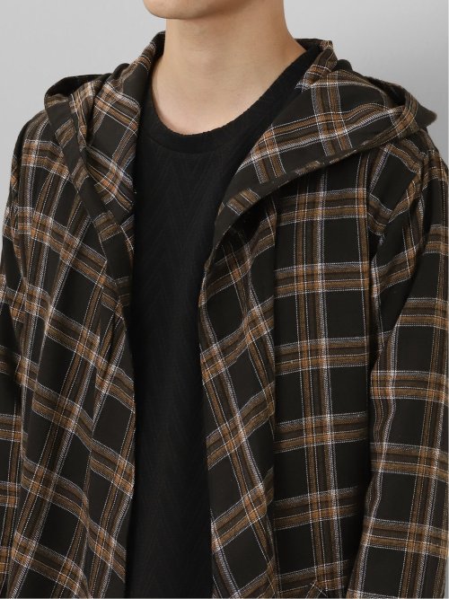 チェック柄 ルーズ フードコーディガン