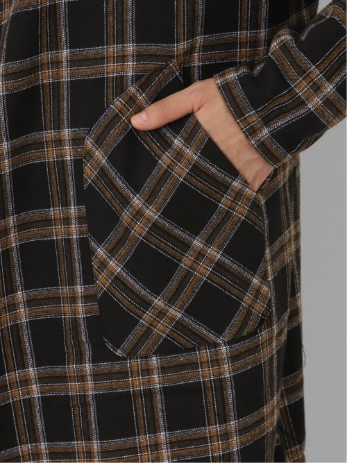 チェック柄 ルーズ フードコーディガン