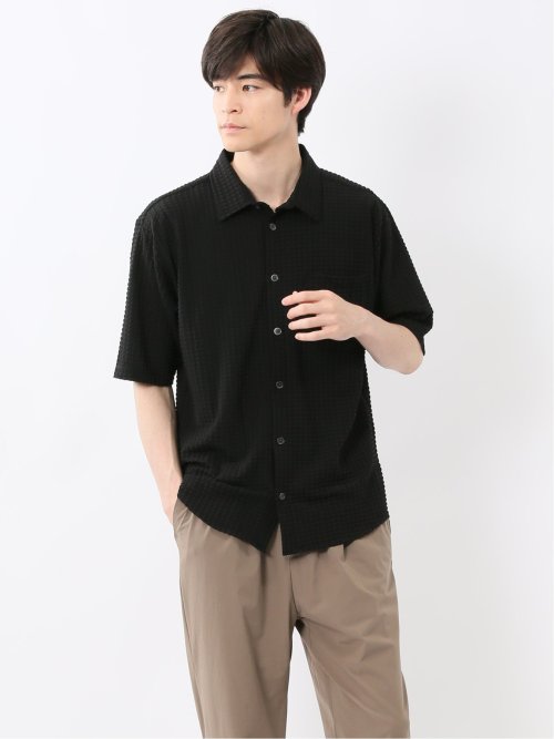 冷感 格子柄ジャガード 半袖シャツ