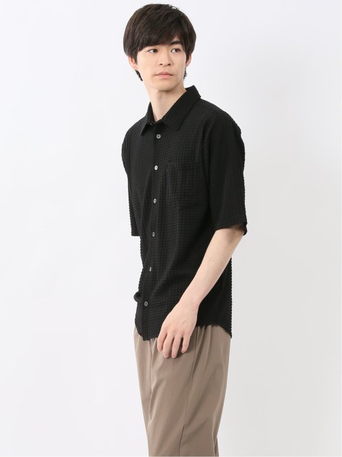 冷感 格子柄ジャガード 半袖シャツ