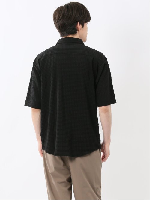 冷感 格子柄ジャガード 半袖シャツ