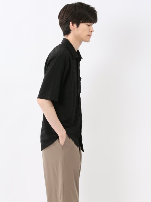 冷感 格子柄ジャガード 半袖シャツ