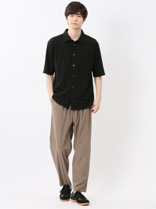 冷感 格子柄ジャガード 半袖シャツ