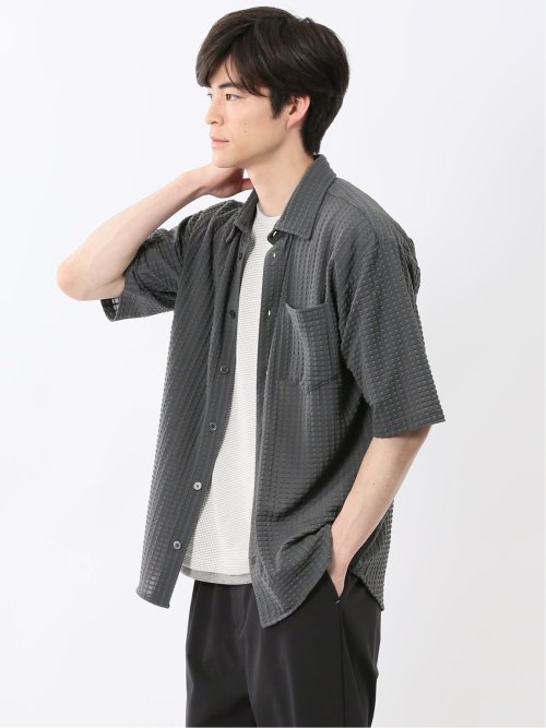 冷感 格子柄ジャガード 半袖シャツ