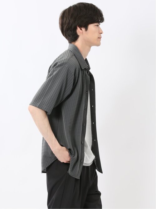 冷感 格子柄ジャガード 半袖シャツ