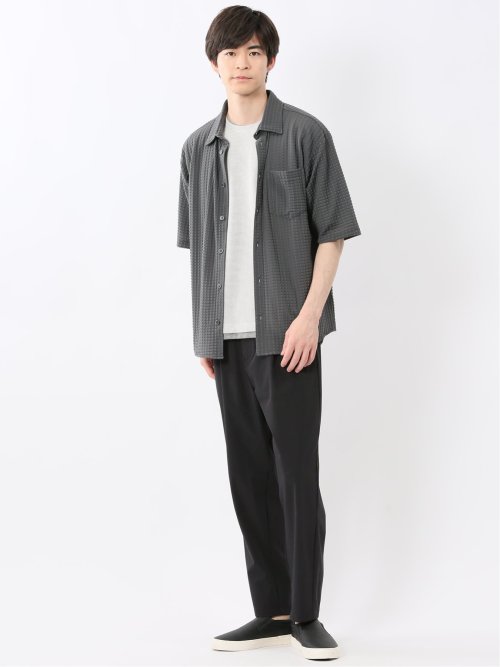 冷感 格子柄ジャガード 半袖シャツ