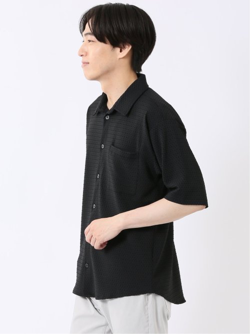接触冷感 ストレッチ イージーケア ジャガード レギュラーカラー 半袖 シャツ