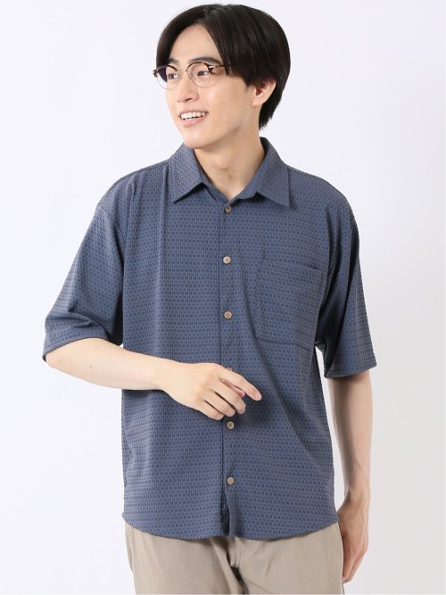 接触冷感 ストレッチ イージーケア ジャガード レギュラーカラー 半袖 シャツ