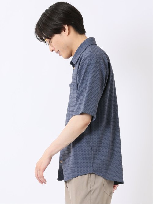 接触冷感 ストレッチ イージーケア ジャガード レギュラーカラー 半袖 シャツ